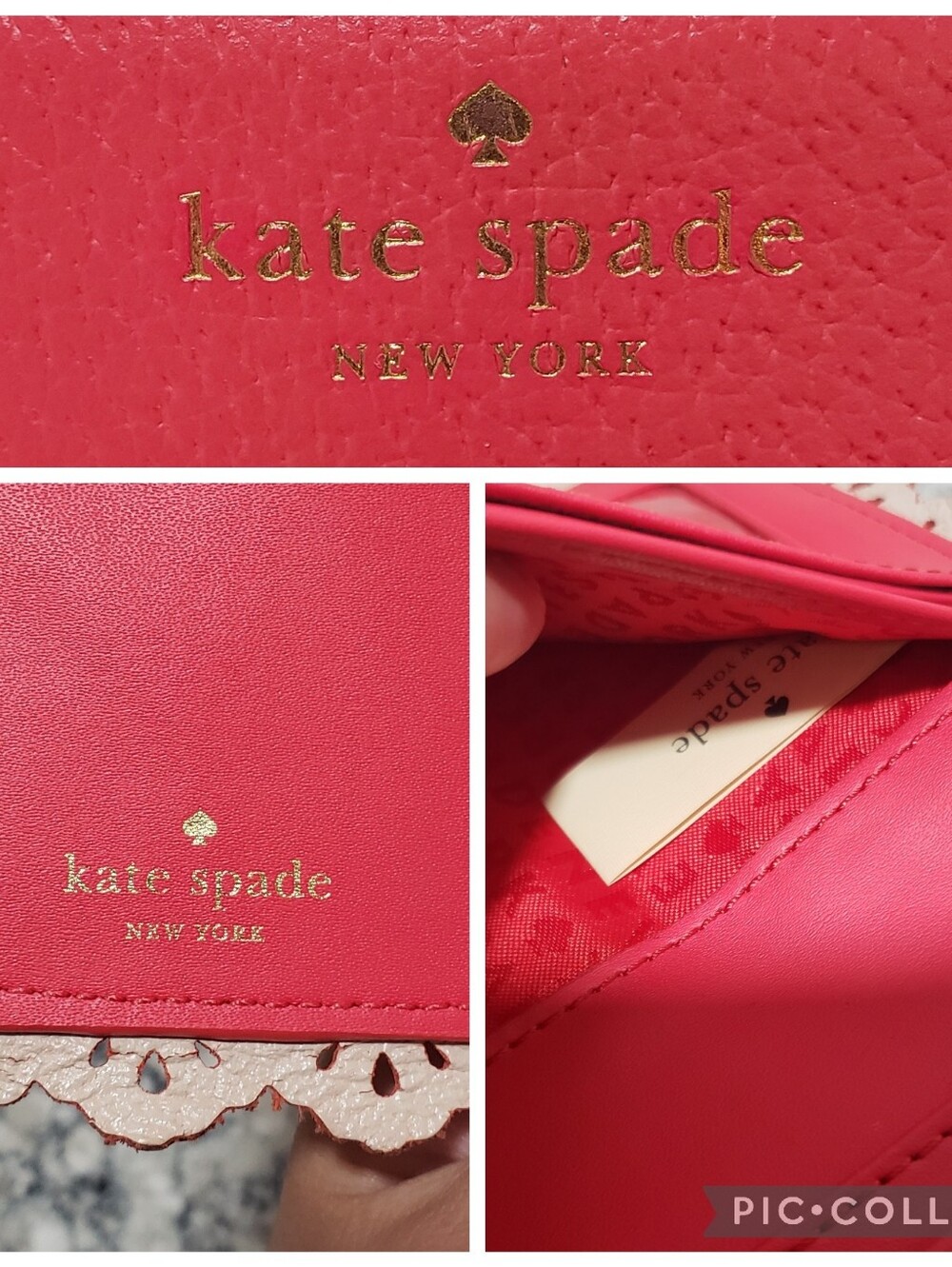 Kate Spade New York Coral Pink Scalloped Lace Trim Leather Wallet - Picture 8 of 12